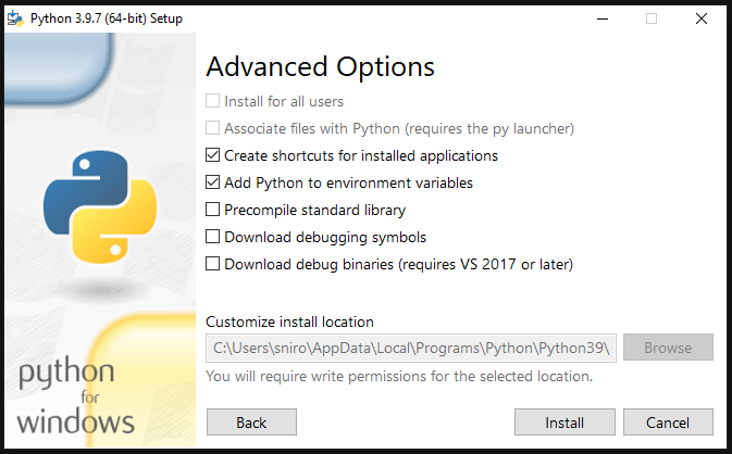Installing Python on the computer